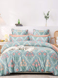 AEROHAVEN Premium Blue & Pink Ethnic Motifs Cotton 300 TC King Bedsheet & 2 Pillow Covers