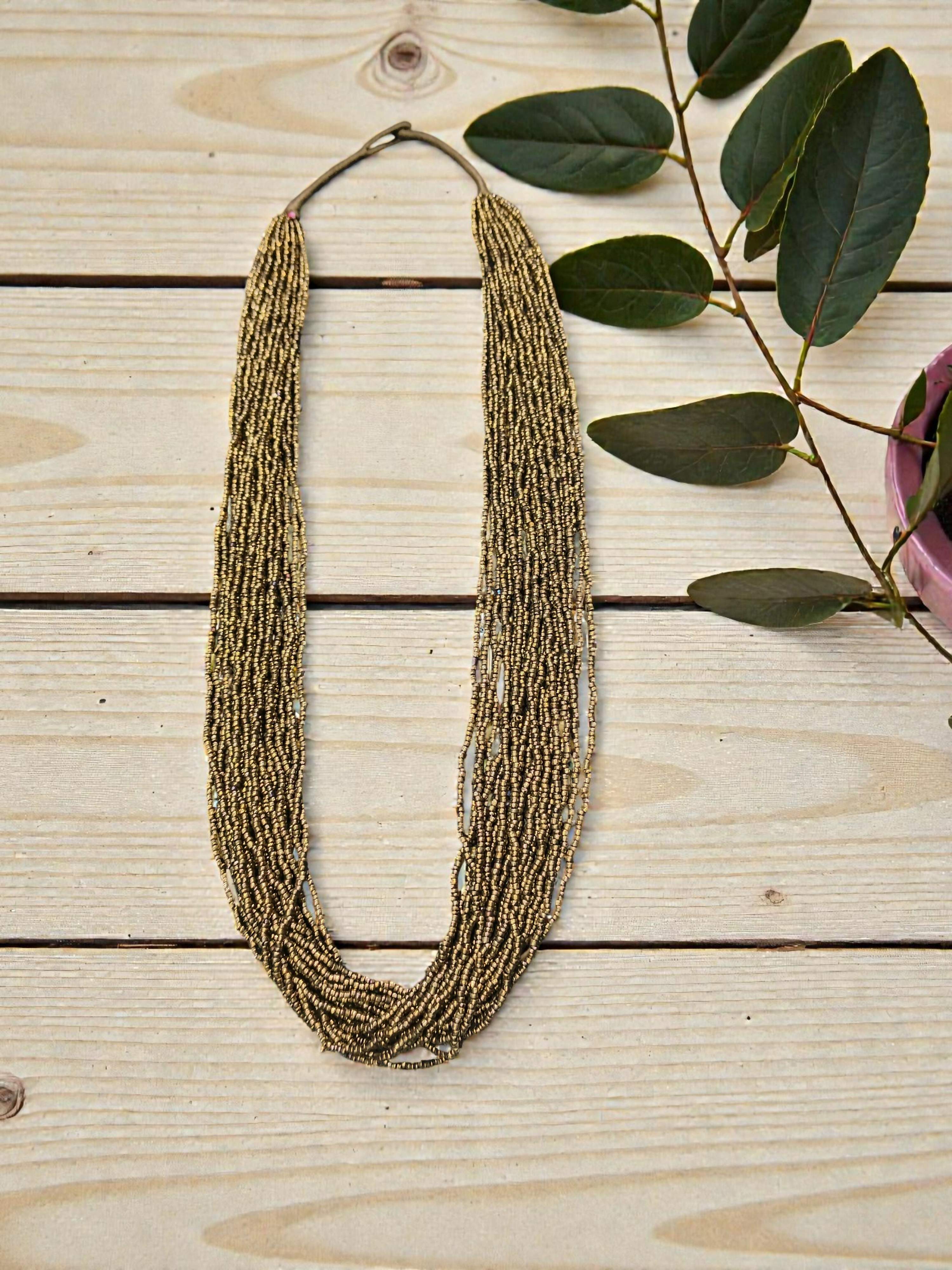 Inhanns Rangsaaz 20-Layer Luxe Long Beaded Only Necklace - Golden Long