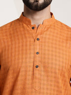 Sojanya Men Orange Dobby Self-Checked Straight Kurta