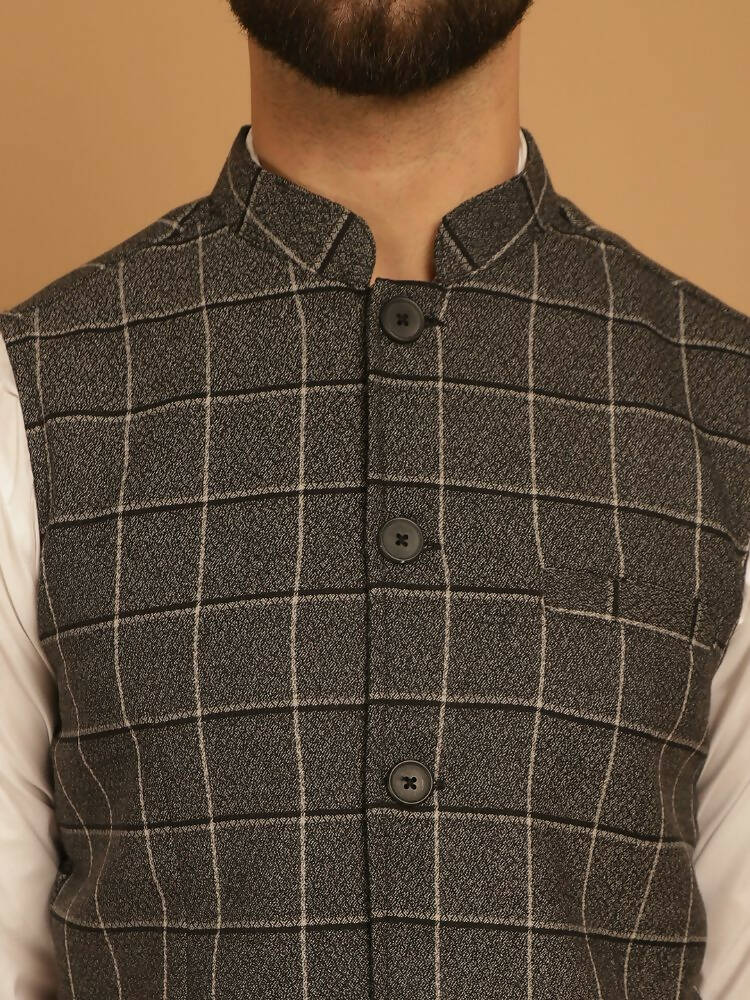 Even Apparels Nehru Jacket With Welt Pockets - Grey