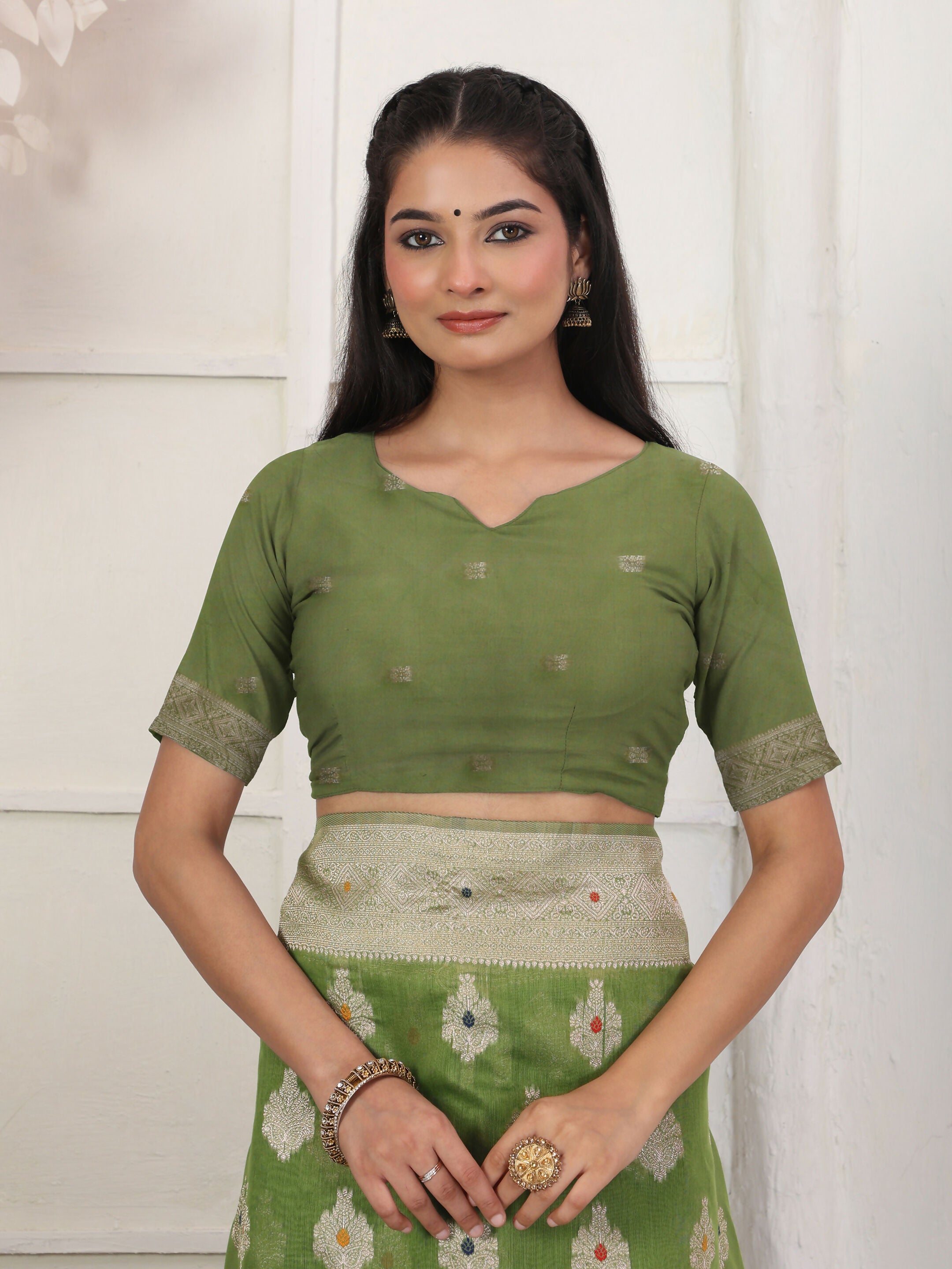 Shree Shyam Fashion Linen Cotton Green Saree - Distacart