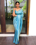 DEIANA'S Beautiful Designer Golden zari Soft Lichi Silk Saree - Sky