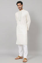Floral Neckline Embroidered Cotton Kurta by Hilo Design