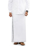 Ramraj Cotton Mens Pure Cotton 1" Silver Jari Dhoti - White
