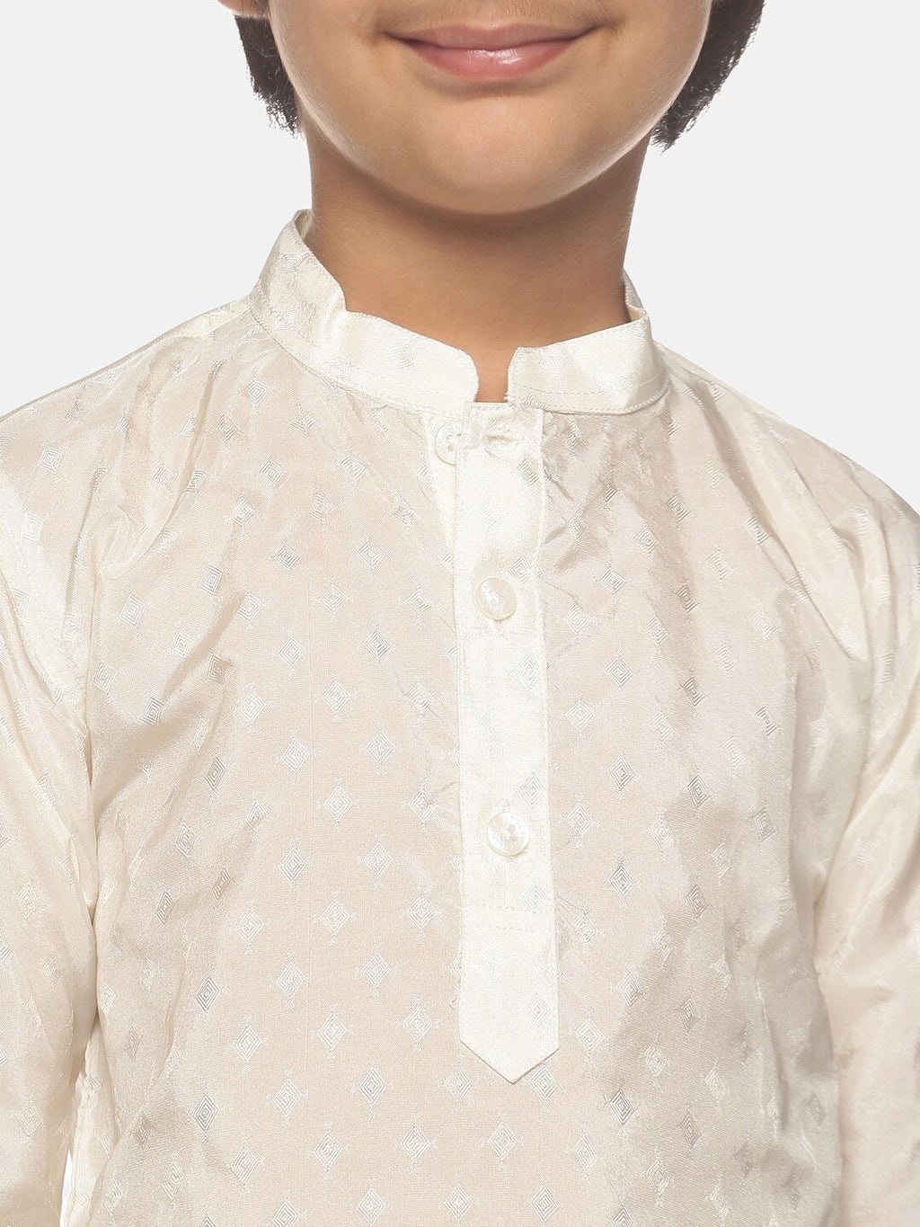 Sethukrishna Boys Cream-Coloured Printed Kurta with Pyjamas