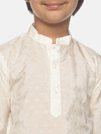 Sethukrishna Boys Cream-Coloured Printed Kurta with Pyjamas