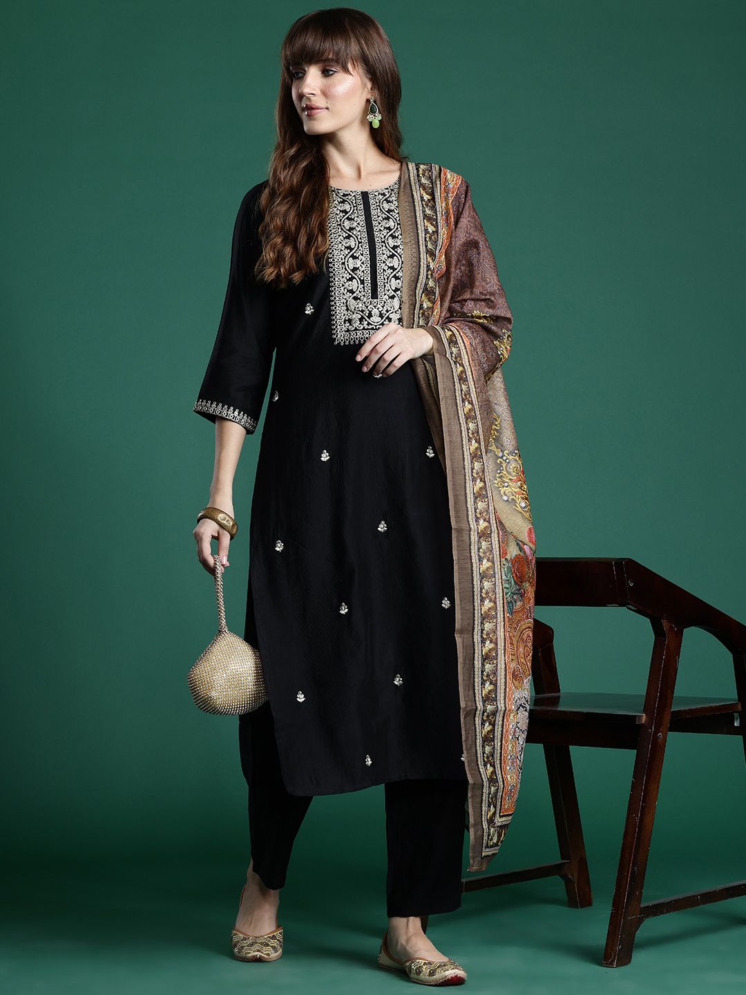 Indo Era Ethnic Motifs Zari Embroidered Liva Kurta With Trousers & Dupatta - Distacart