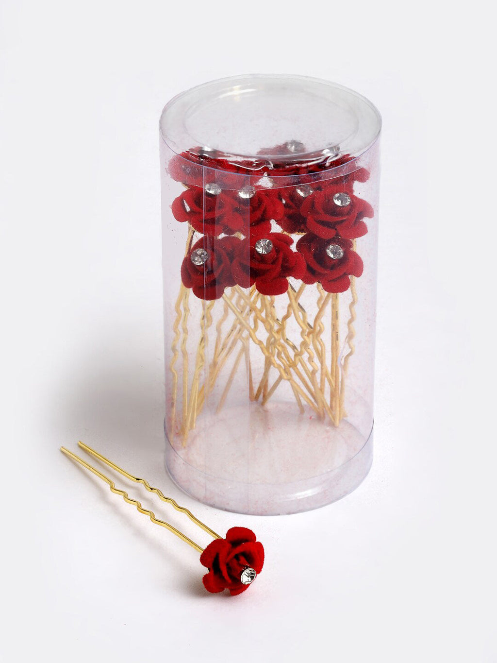 Panash Women Gold-Toned & Red Rose Embellished U Pins - Distacart