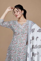 Miravan Women's Blue Gota Patti Cotton Kurta With Palazzo And Dupatta Set