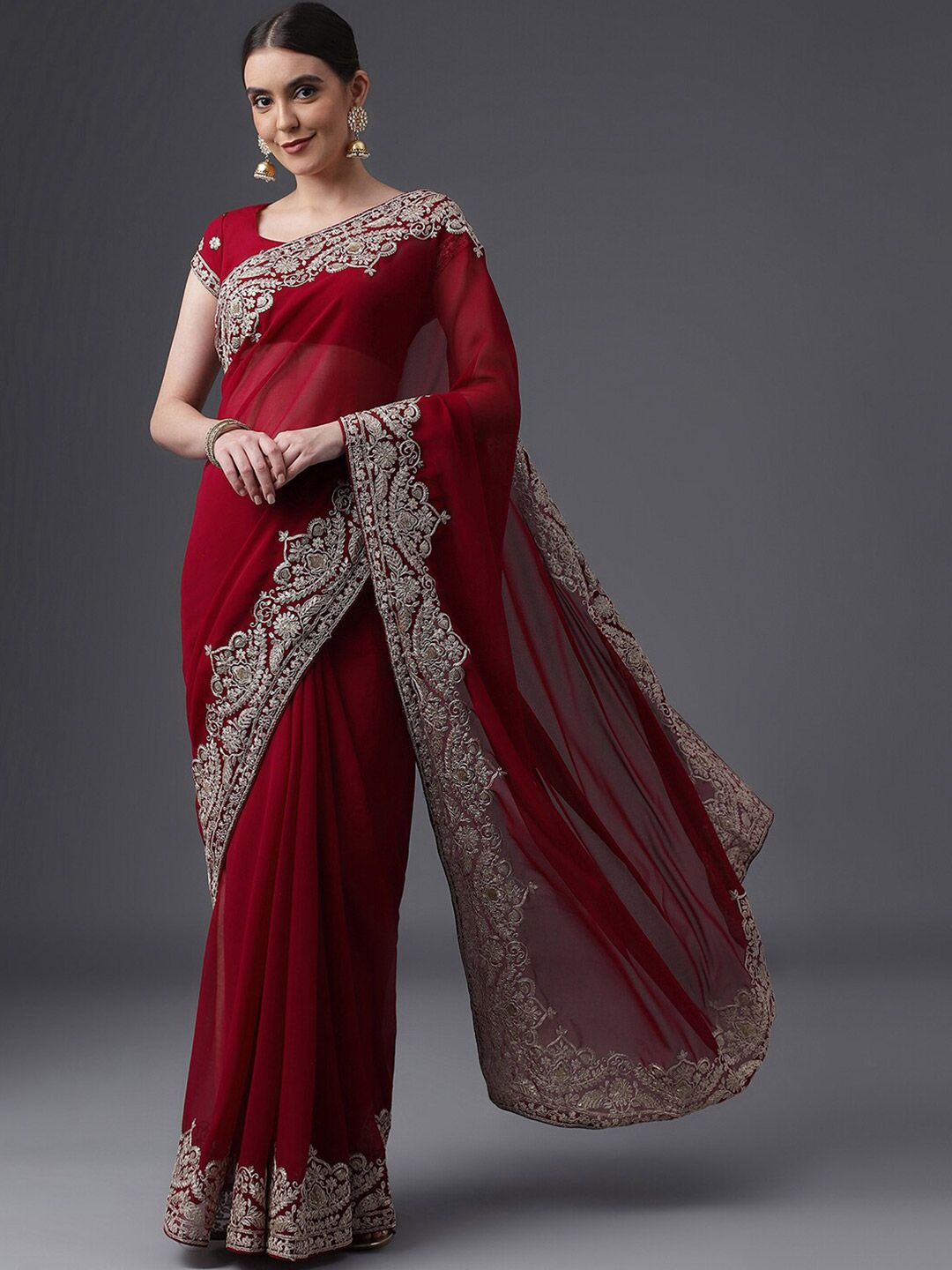 kasee Embroidered Poly Georgette Saree - Distacart
