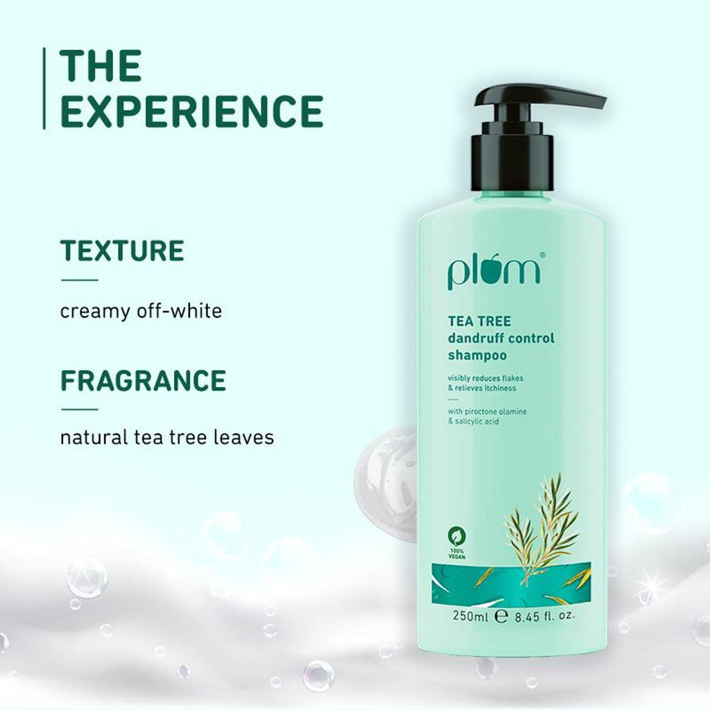 Plum Tea Tree Dandruff Control Shampoo, Paraben-Free with Piroctone Olamine