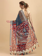 Sangria Ethnic Motif Printed Pure Linen Saree - Distacart