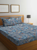 FABINALIV Grey & Brown Etnic Motifs 300 TC Fitted King Bedsheet With 2 Pillow Covers - Distacart