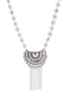 Cardinal Women Silver-Toned Pink & Yellow Stone Studded Jewellery Set - Distacart