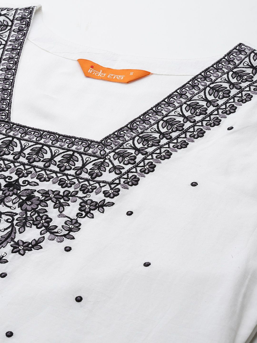 Indo Era Floral Embroidered Pure Cotton Kurta with Trousers & Dupatta - Distacart