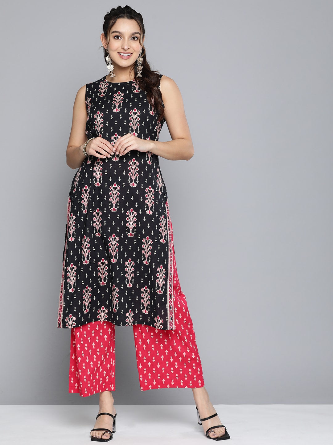 HERE&NOW Women Ethnic Motifs Printed Pure Cotton Kurta With Palazzos
