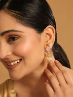 Nuyug 22K Gold Plated Rose Quartz Stone Studded Ethnic Jhumkas - Distacart