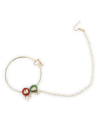 Gold-Plated White Red Stone-Studded Pearl Beaded Nosepin - Ruby Raang - Distacart