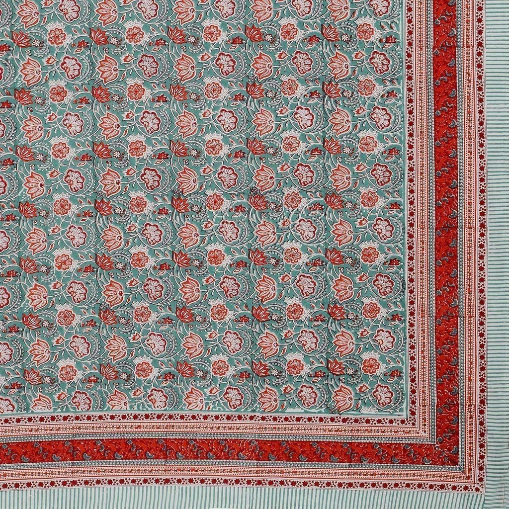 Hand Printed Jaipuri Double/Queen 230x270 Cms Bedsheet with 2 Pillow Covers