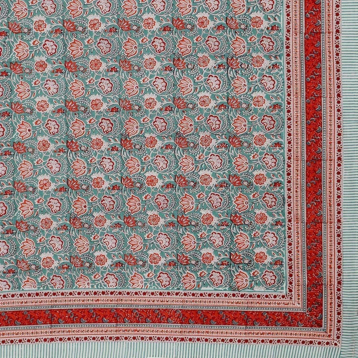 Hand Printed Jaipuri Double/Queen 230x270 Cms Bedsheet with 2 Pillow Covers