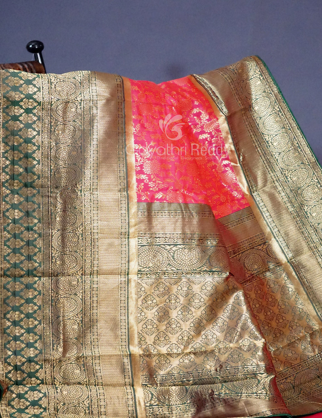 Shades of Peach Pink Floral Designbanaras Semi Silk Saree By Gayathri Reddy Designer Studio
