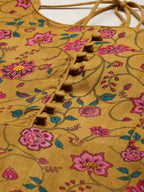 All About You Women Brown Floral Print Straight Cotton Kurta with Palazzos & Dupatta