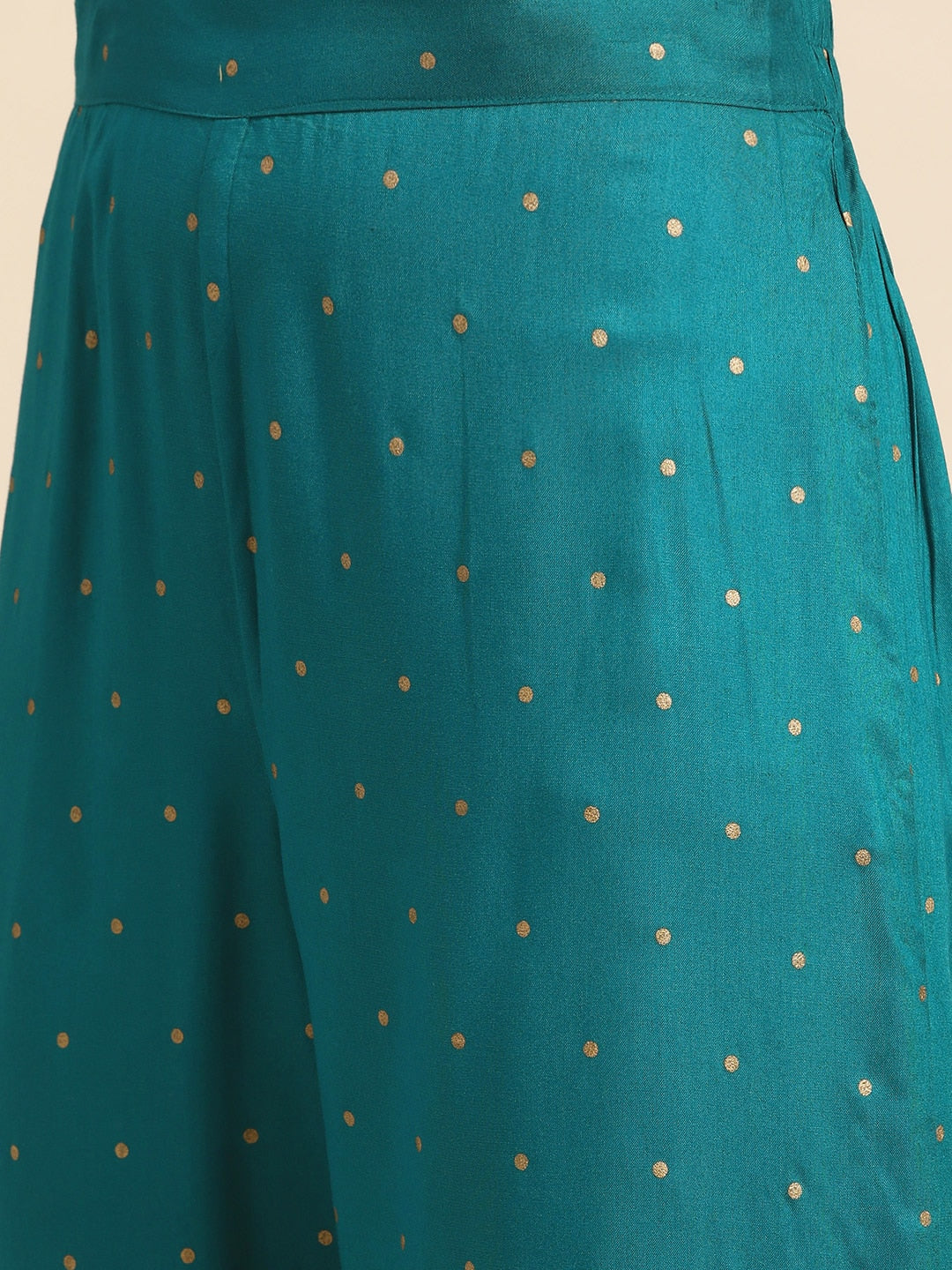 Sangria Women Teal Green & Golden Floral Embroidered Kurta with Trousers