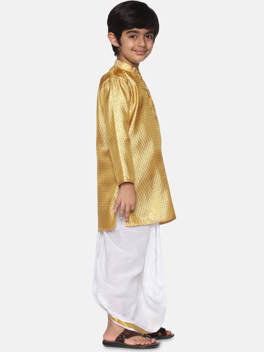 Sethukrishna Boys Gold-Toned Kurta with Dhoti Pants