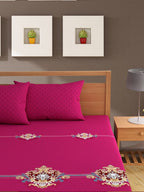 Bajo's Pink & Cream-Coloured Printed Cotton 210 TC King Bedsheet with 2 Pillow Covers