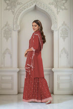 Ethnic Festive Wear Premium Chinon Fabric Rust orange Stitched Suit With Dupatta-Zeeya