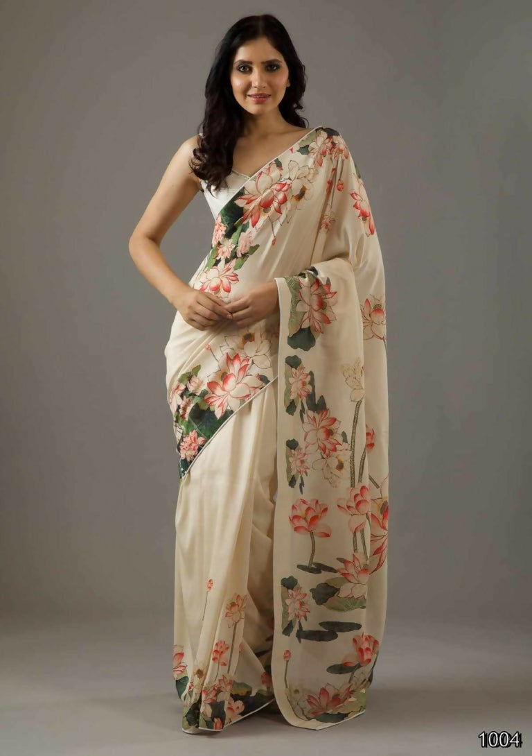 Partywear Designer Cream Bright Moss Fancy Saree - Durga
