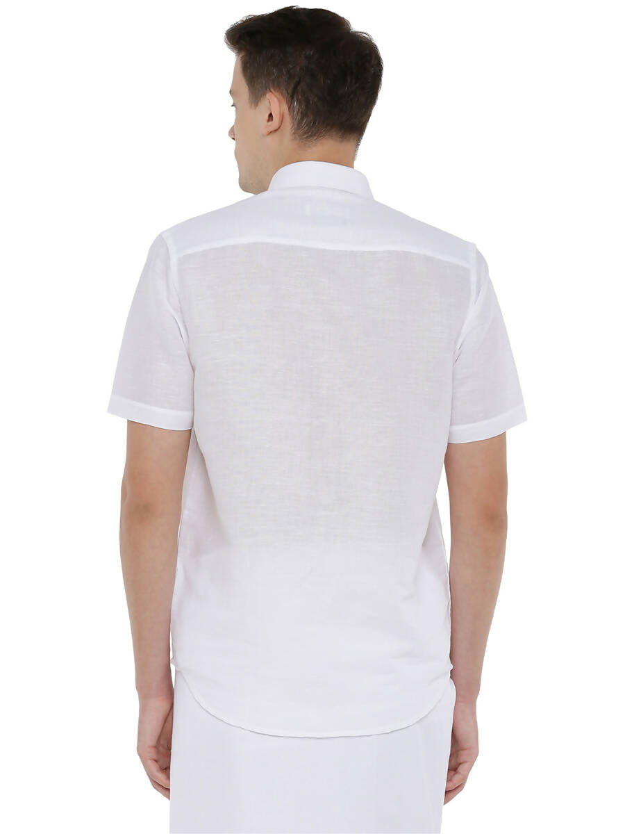 Ramraj Cotton Mens Cotton Linen Half Sleeve White Shirt