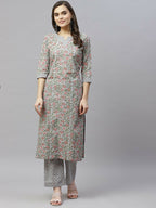 Miravan Women's Cotton Floral Printed Straight Kurta Palazzo 