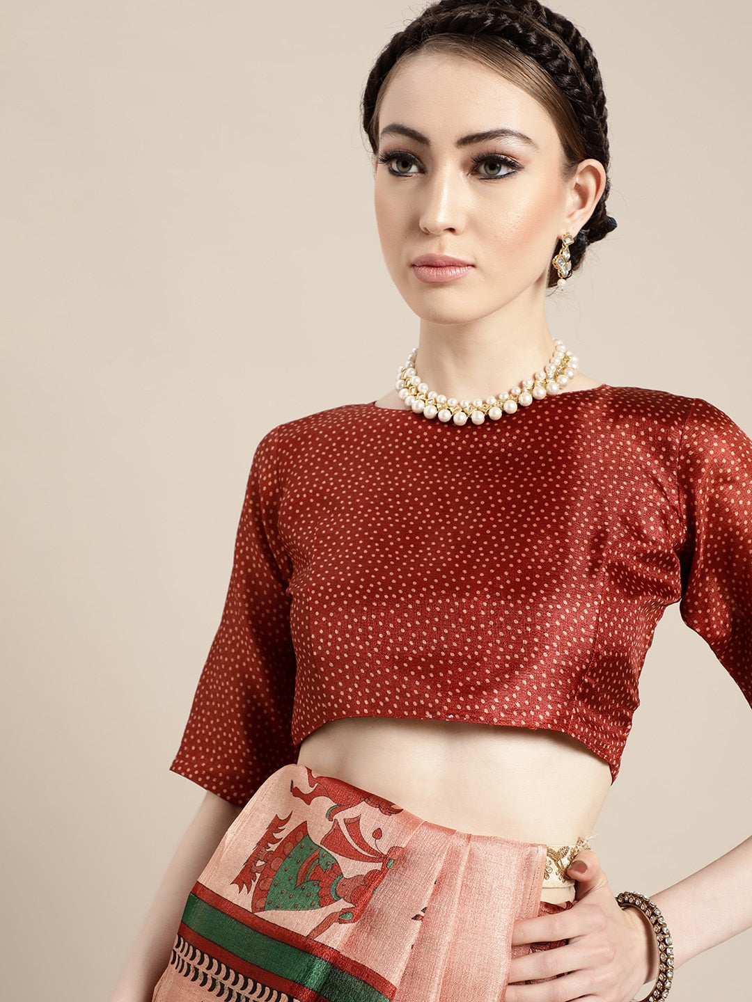 Saree Mall Saree Mall Trendy Peach and Maroon Art Silk Saree