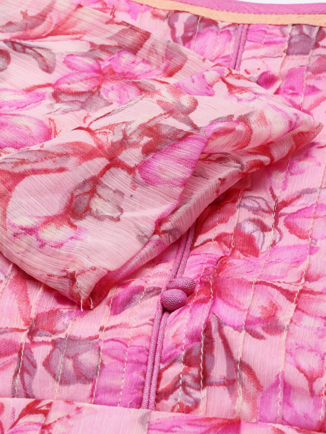 Souchii Beautiful Pink & peaches N Cream Floral Layered Chiffon Midi Dress - Distacart