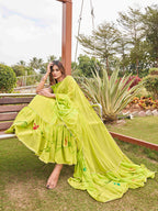 Tikhi Imli Printed Ruffle Saree With Mirror Embroidered Work Blouse - Distacart
