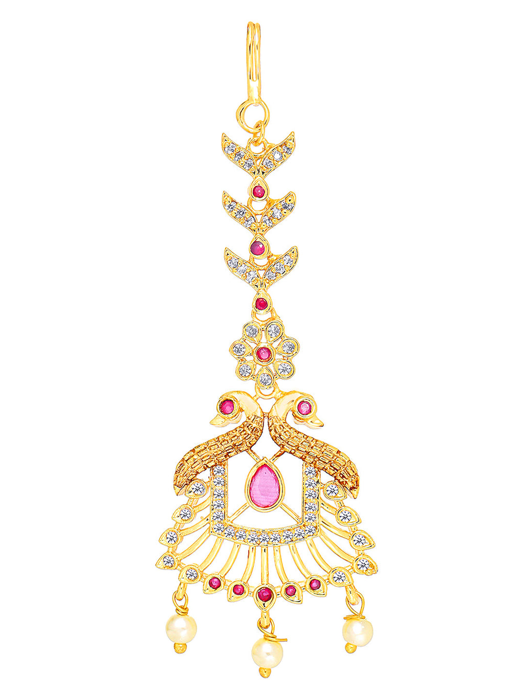 Yellow Chimes Women Gold -Toned Pink & White American Diamond Studded Handcrafted Maang Tikka - Distacart