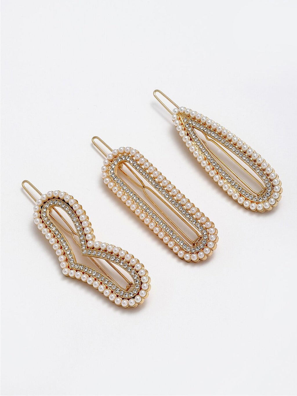 Panash Women Set of 3 Gold-Toned & White Pearls Embellished Bobby Pins - Distacart