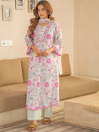 Sangria Floral Printed Pleated A-Line Kurta With Palazzos & Dupatta