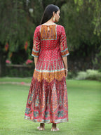 Juniper Womens Maroon Dull Satin Floral Print Maxi Dress