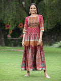 Juniper Womens Maroon Dull Satin Floral Print Maxi Dress