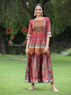Juniper Womens Maroon Dull Satin Floral Print Maxi Dress
