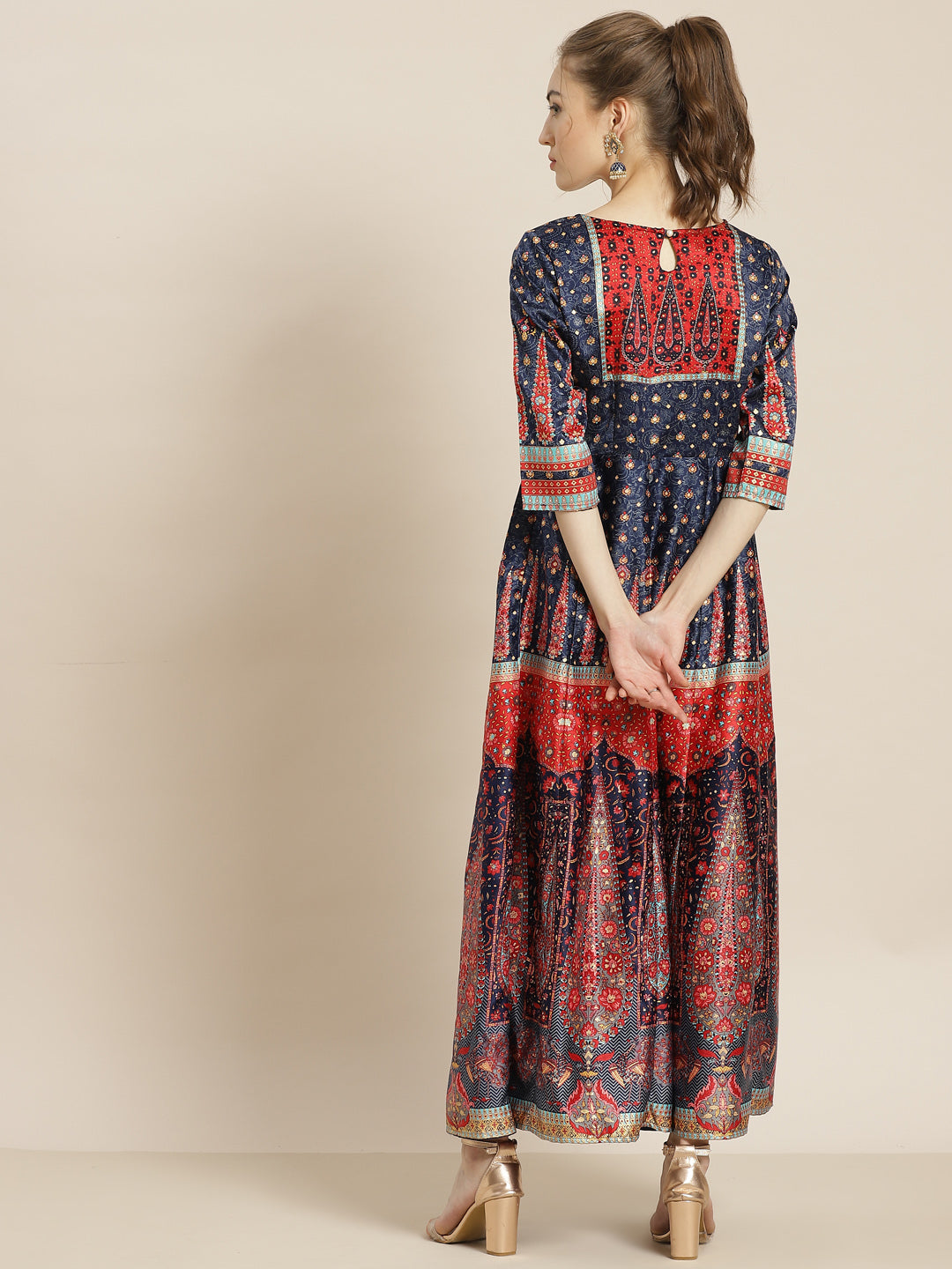 Juniper Womens Navyblue Dull Satin Floral Print Maxi Dress - Distacart