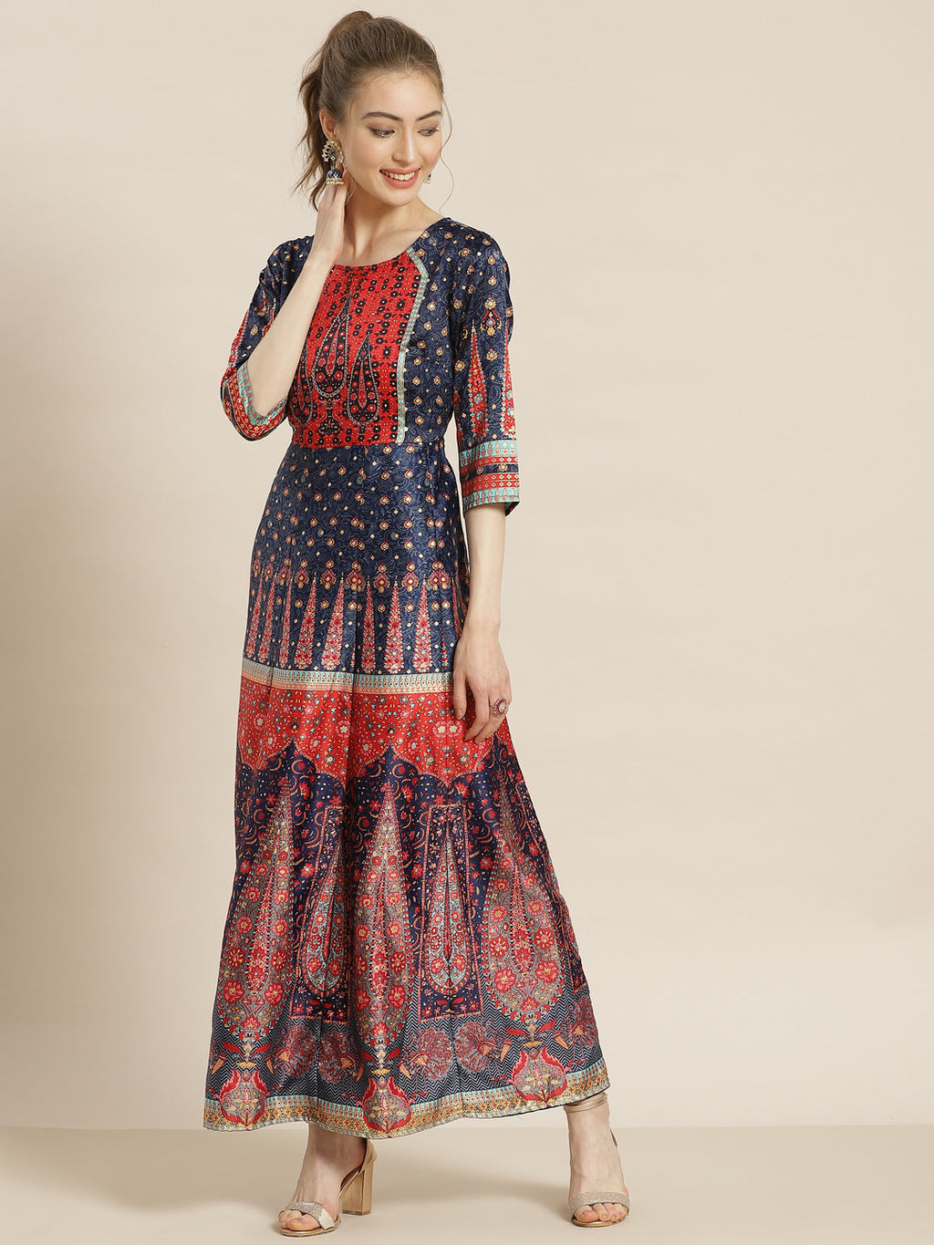 Juniper Womens Navyblue Dull Satin Floral Print Maxi Dress - Distacart