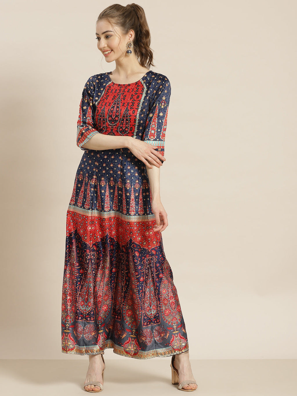 Juniper Womens Navyblue Dull Satin Floral Print Maxi Dress - Distacart