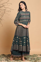 Juniper Women's Jadegreen Georgette Printed Layered Dress - Distacart