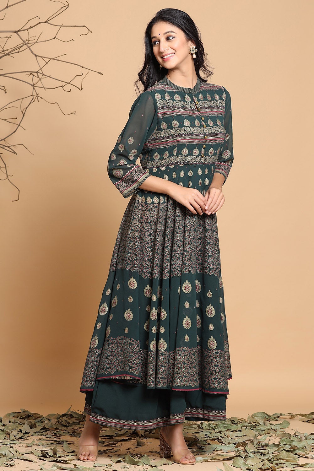 Juniper Women's Jadegreen Georgette Printed Layered Dress - Distacart