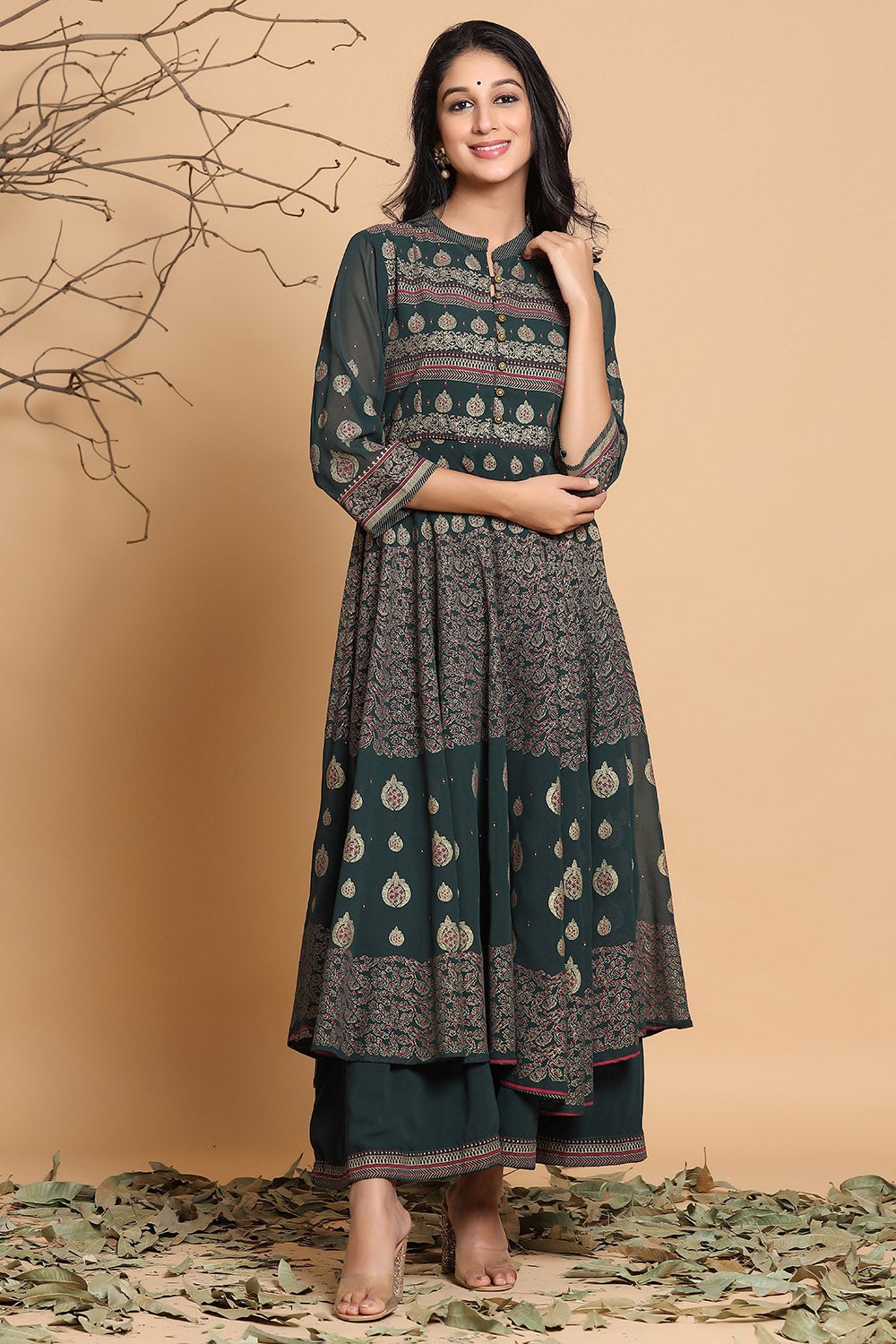Juniper Women's Jadegreen Georgette Printed Layered Dress - Distacart
