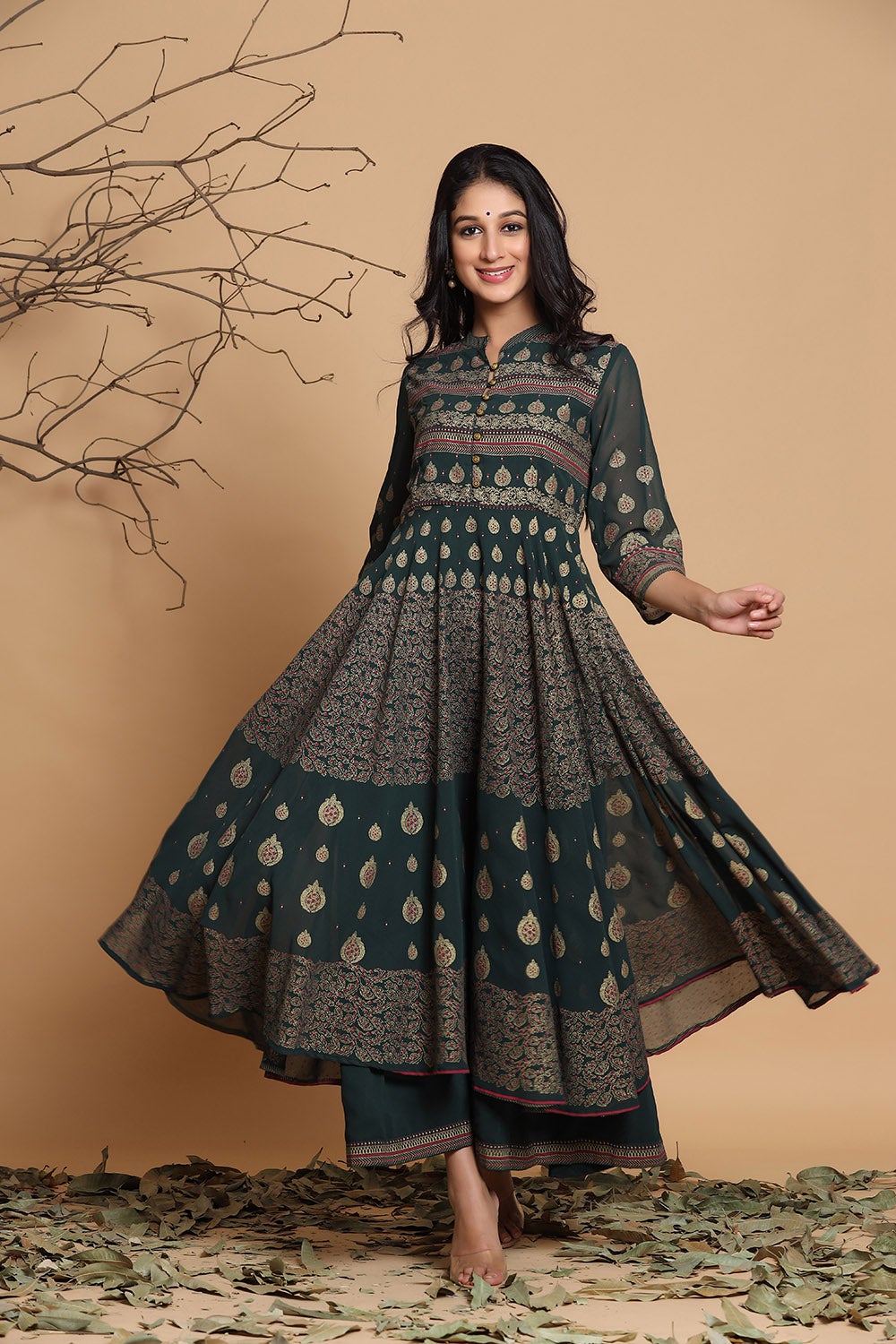 Juniper Women's Jadegreen Georgette Printed Layered Dress - Distacart
