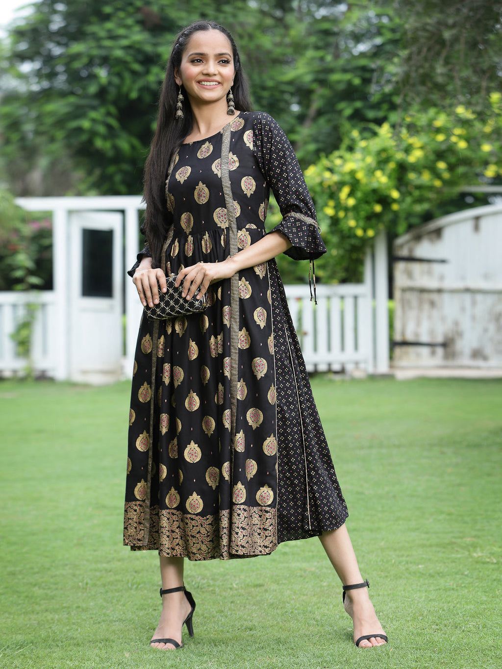 Juniper Women Black Rayon Printed Jacket Style Dress - Distacart